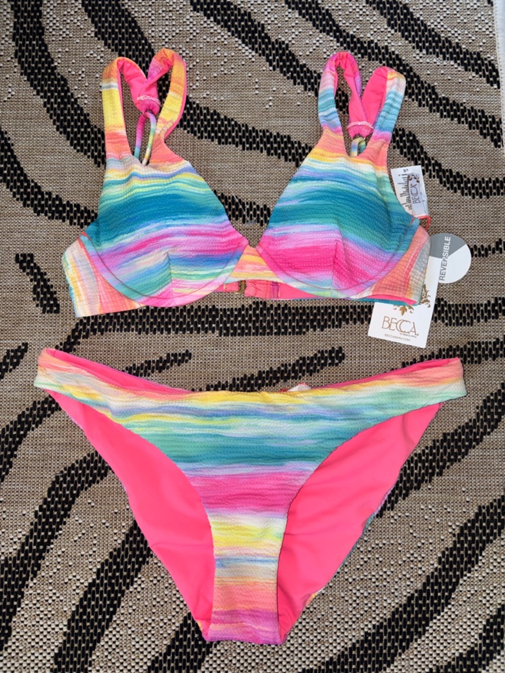 🆕Becca ‘Verano’ Reversible Bikini, “Dahlia” Top And “Adela” Bottoms, Both Size L